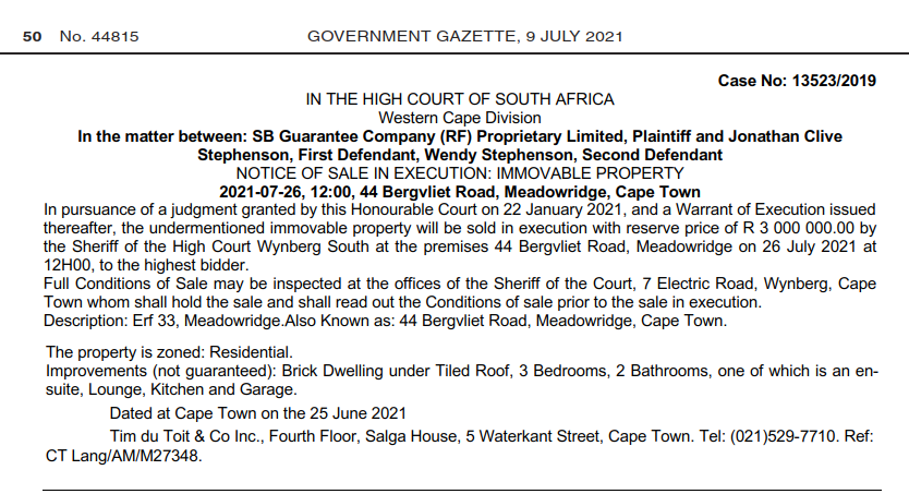 Jonathan Clive Stephenson - Government Gazette - 2021-07-09